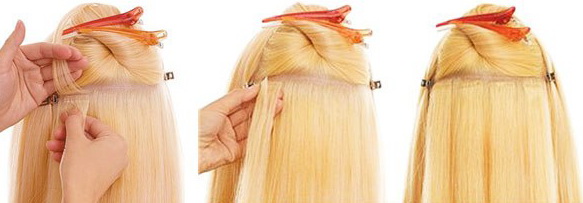 Процесс бескапсульного наращивания волос